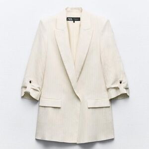 ZARA LINEN BLEND BLAZER WITH ROLLED-UP SLEEVES